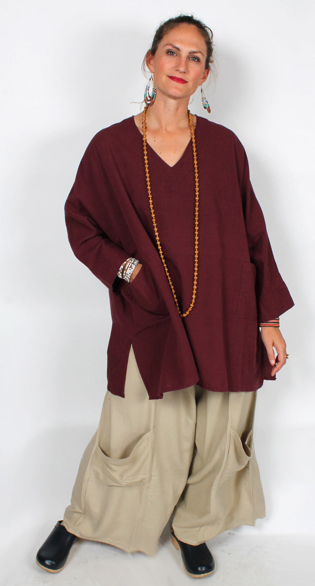 Tienda ho Linen-Cotton Chianti 2-Pocket Top Boho Moroccan Cotton Plus Sml-2x