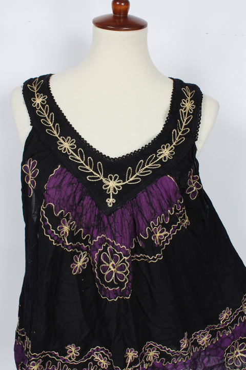 Sunheart Embroidered Plus Tank Top Boho Hippie Chic Resort Wear Sml-2x