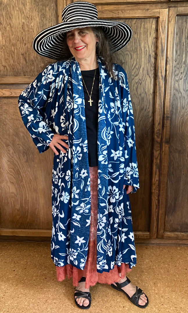 Sunheart Take Me on a Cruise Navy Floral Duster Coat Resort Wear Boho Sml-6X