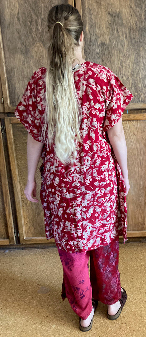 Tienda ho Red & Embossed Satin Boho Pants Nothing-Matches Hippie Chic Resort Wear Sml-2x+