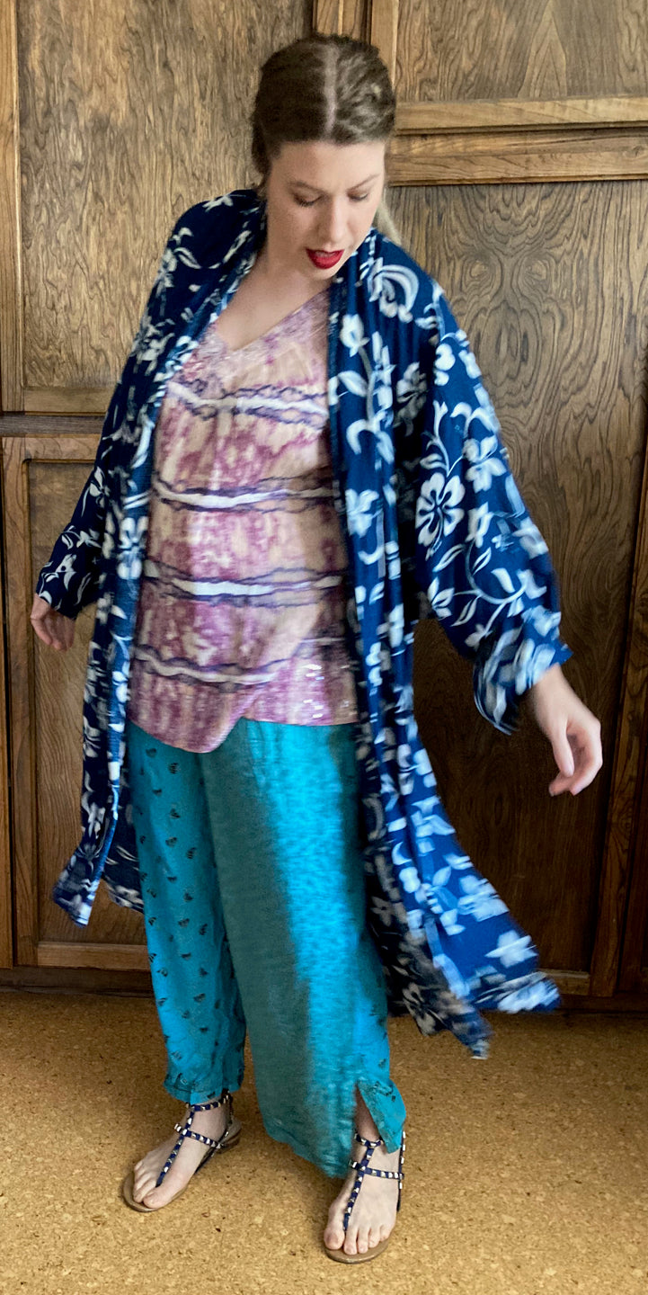 Sunheart Take Me on a Cruise Navy Floral Duster Coat Resort Wear Boho Sml-6X