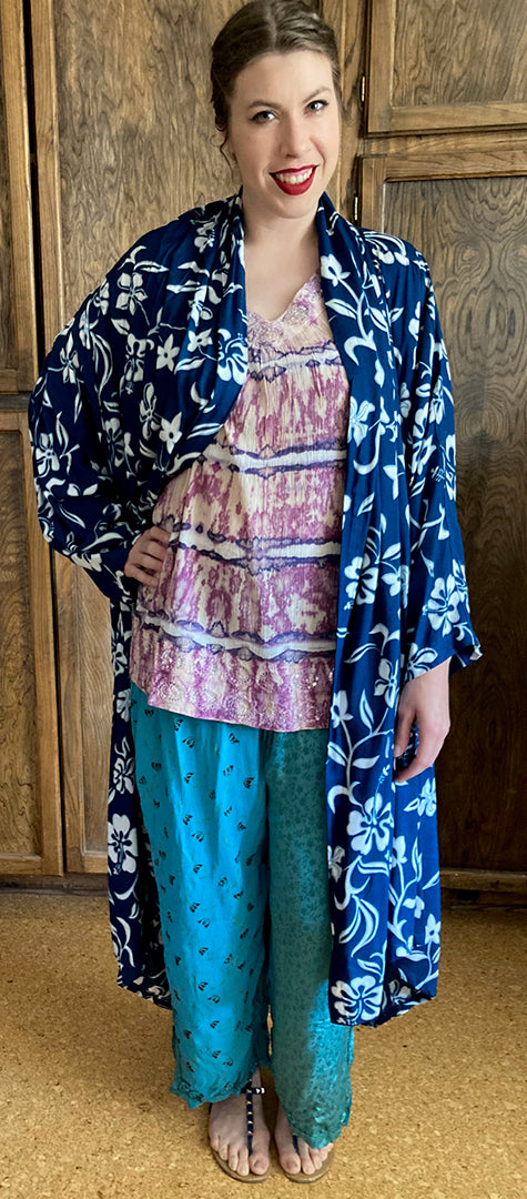 Sunheart Take Me on a Cruise Navy Floral Duster Coat Resort Wear Boho Sml-6X