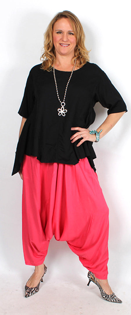 SunHeart Hot Pink Hip-Hop Sharwal Harem Pants Moroccan Cotton Lagenlook Sml-2x