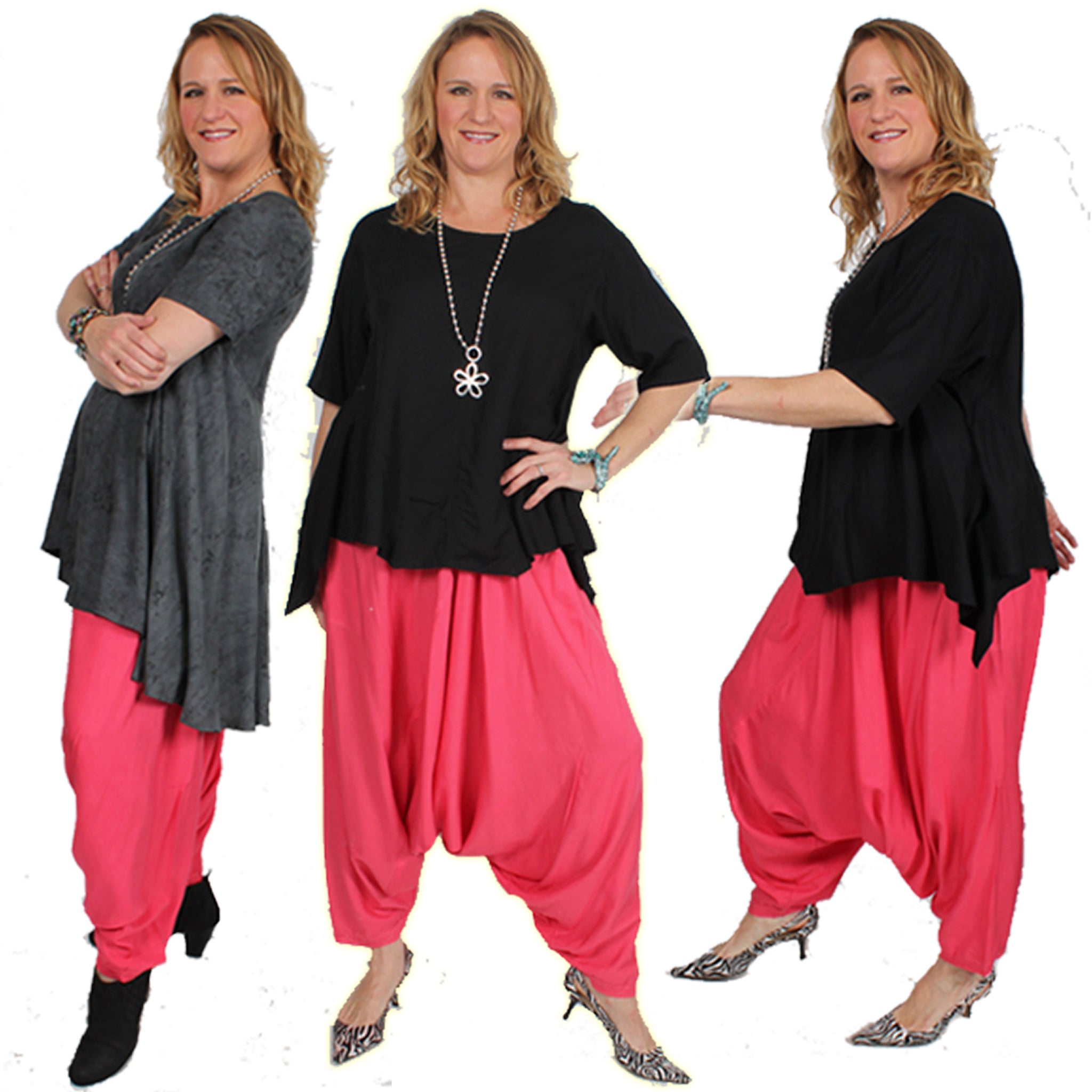 SunHeart Hot Pink Hip-Hop Sharwal Harem Pants Moroccan Cotton Lagenlook Sml-2x