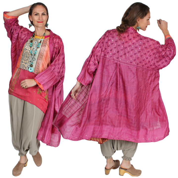 Sunheart  Coat Silk Jacket Embroidered Beaded Sml-6x Plus