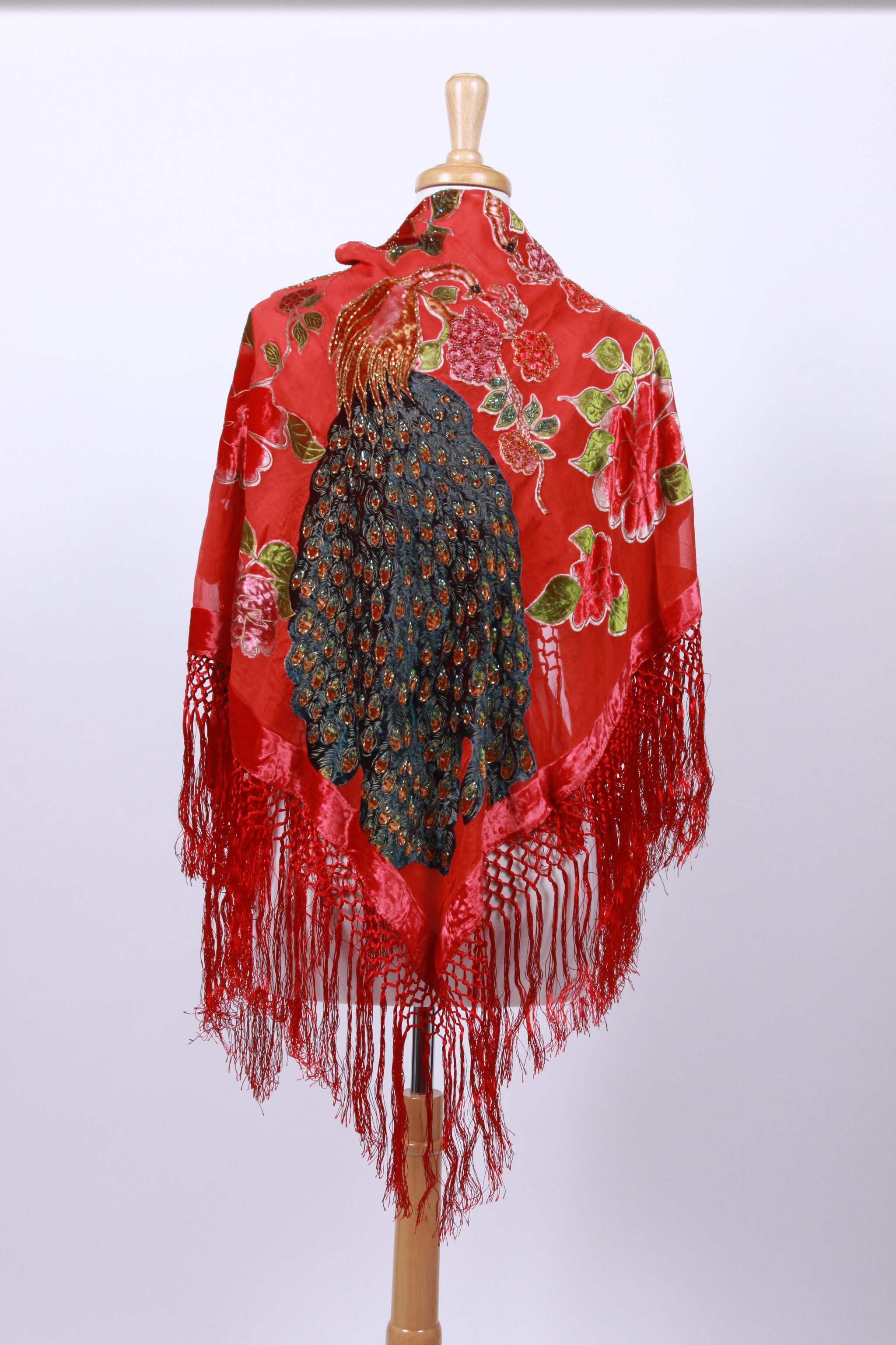 Only 2 Left! Red Large Silk Velvet Peacock Scarf Square 50" x 50"  Gift Altar Home Lifestyle
