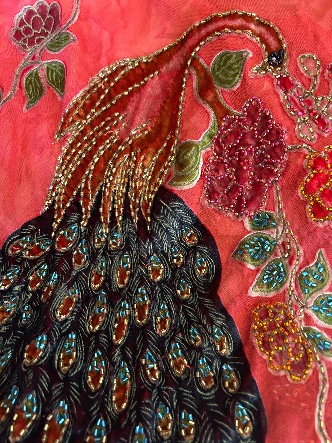 Only 2 Left! Red Large Silk Velvet Peacock Scarf Square 50" x 50"  Gift Altar Home Lifestyle