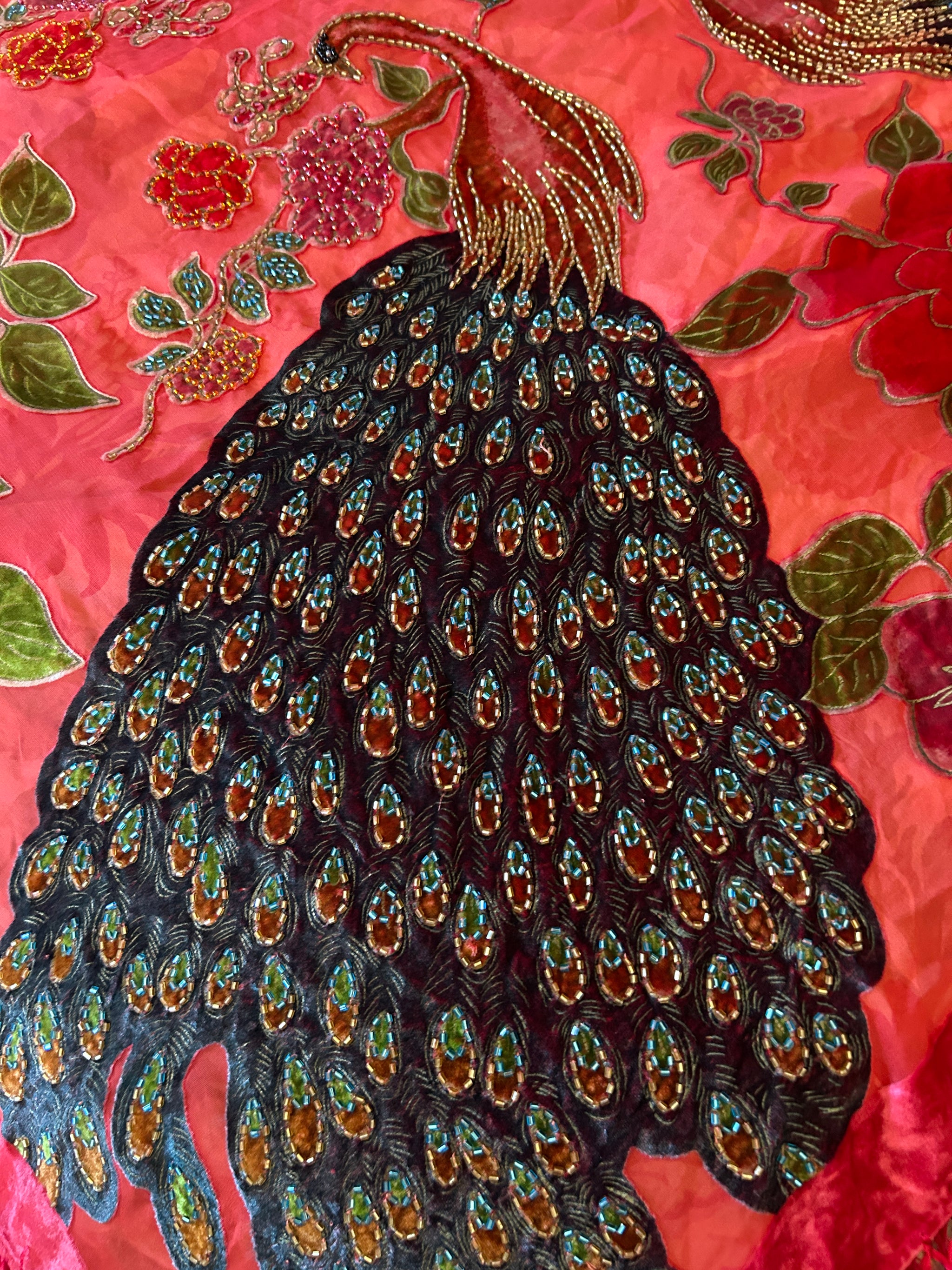 Only 2 Left! Red Large Silk Velvet Peacock Scarf Square 50" x 50"  Gift Altar Home Lifestyle