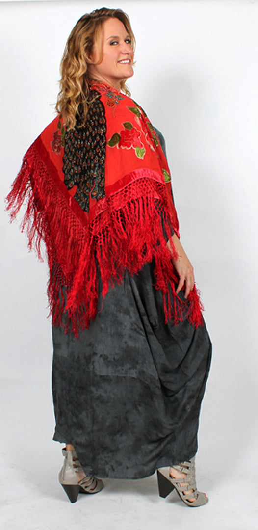 Only 2 Left! Red Large Silk Velvet Peacock Scarf Square 50" x 50"  Gift Altar Home Lifestyle