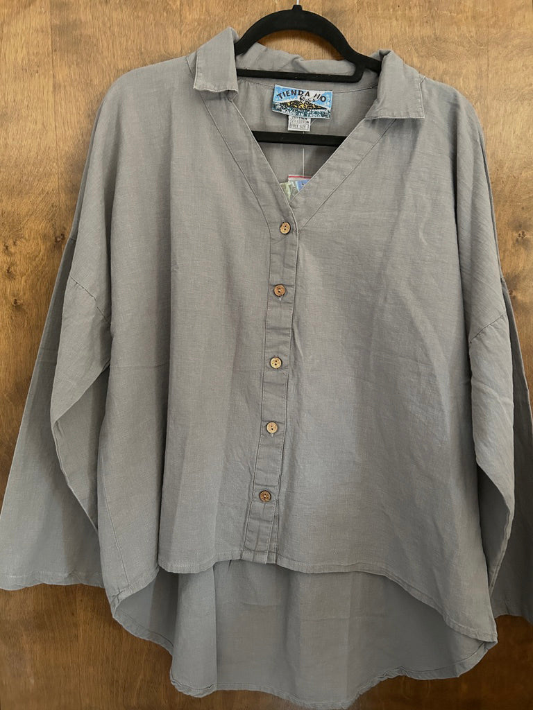 Tienda ho Slate Linen  Top l/slv Boho Resort Wear Hippie Chic Plus Sml-2x