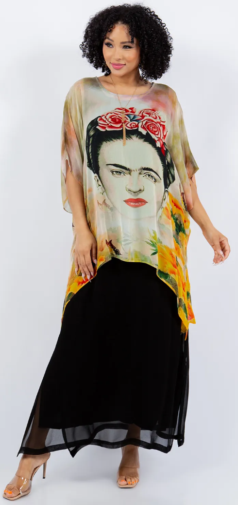 Frida Kahlo Our Artists Icon Oversize Tunic Top Lagenlook Boho Hippie Chic SML-6X+