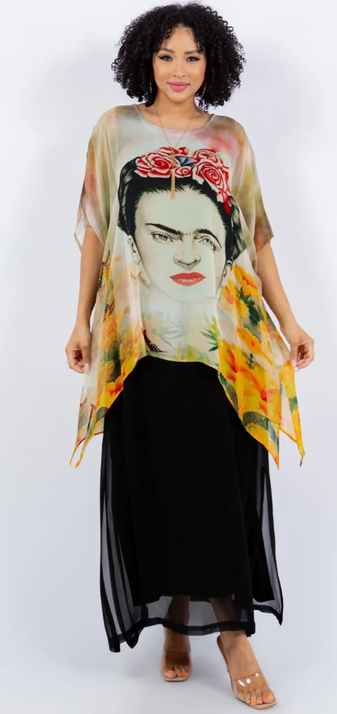 Frida Kahlo Our Artists Icon Oversize Tunic Top Lagenlook Boho Hippie Chic SML-6X+