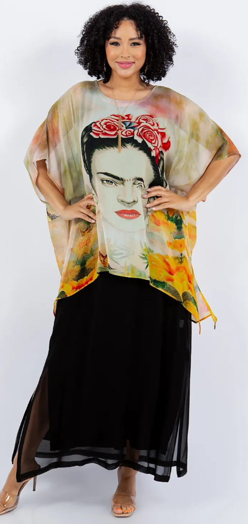 Frida Kahlo Our Artists Icon Oversize Tunic Top Lagenlook Boho Hippie Chic SML-6X+