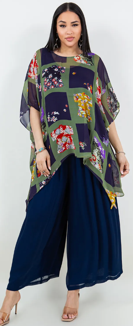 Oversize Flower Garden  Pacifica Tunic Top Lagenlook Boho Hippie Chic SML-6X+