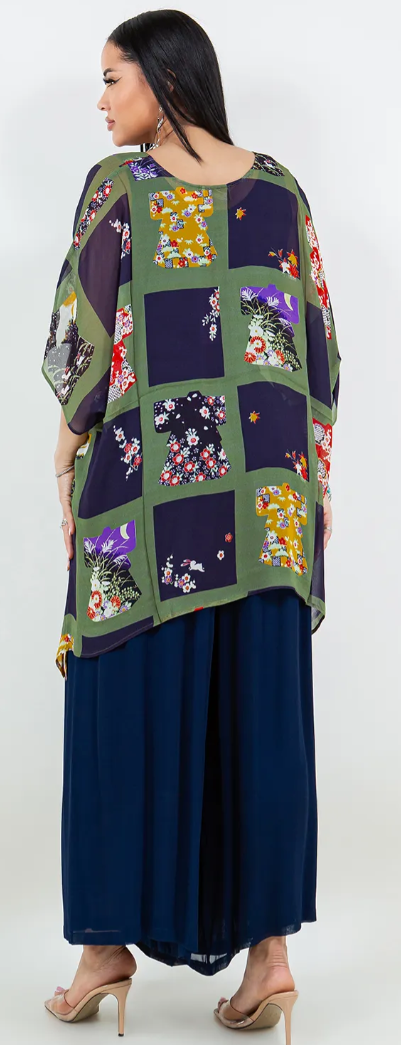 Oversize Flower Garden  Pacifica Tunic Top Lagenlook Boho Hippie Chic SML-6X+