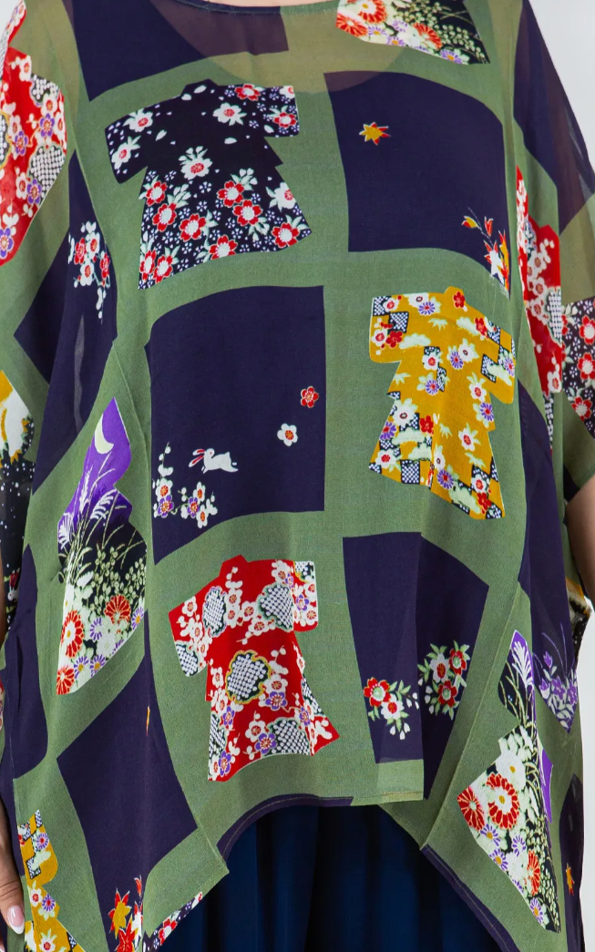 Oversize Flower Garden  Pacifica Tunic Top Lagenlook Boho Hippie Chic SML-6X+