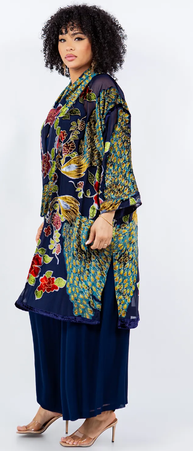 Velvet Sunheart Peacock Boho Long Jacket Hippie Chic Resort Wear Sml-2X+