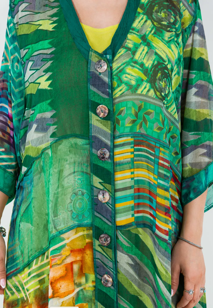 Emerald Wave Sunheart  Boho Tunic Top Jacket Hippie Chic Resort Wear Sml-2X