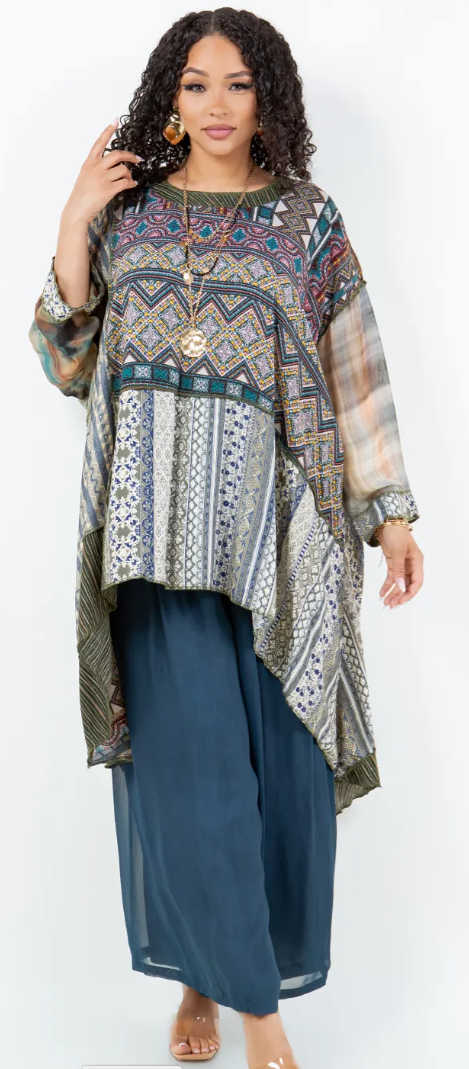 $50 OFF! PartyTime Mosaic hi-low Tunic Top Boho Hippie Chic Resort Wear Sml-10X