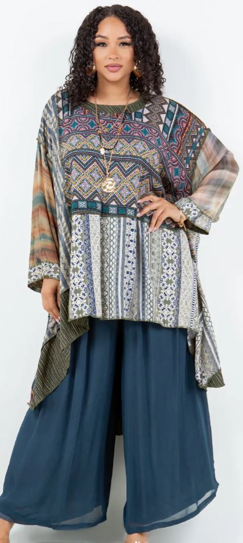 $50 OFF! PartyTime Mosaic hi-low Tunic Top Boho Hippie Chic Resort Wear Sml-10X