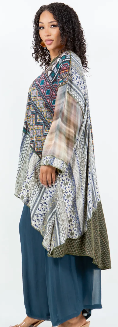 $50 OFF! PartyTime Mosaic hi-low Tunic Top Boho Hippie Chic Resort Wear Sml-10X