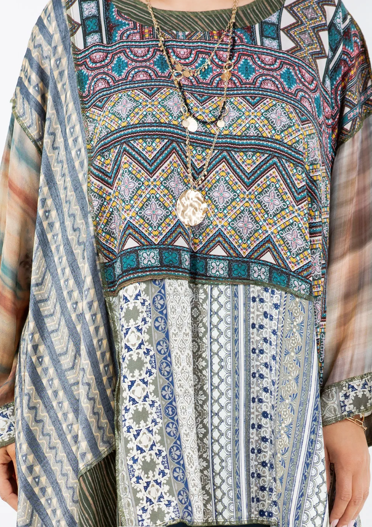 $50 OFF! PartyTime Mosaic hi-low Tunic Top Boho Hippie Chic Resort Wear Sml-10X