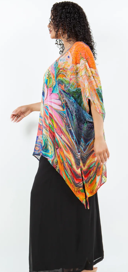 Fantasy Peacock Oversize Tunic Top Lagenlook Boho Hippie Chic SML-6X+