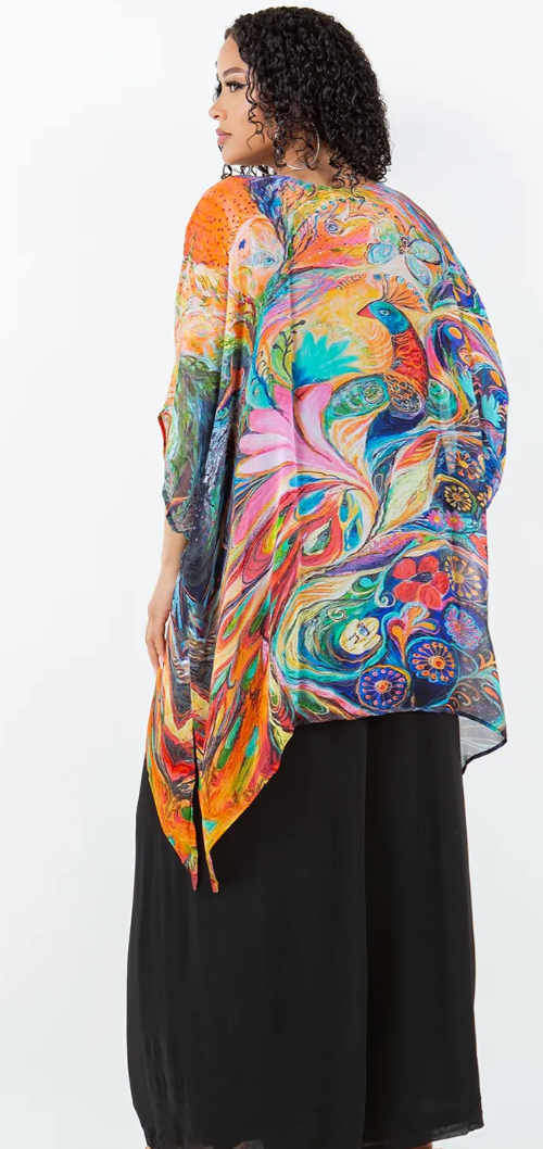 Fantasy Peacock Oversize Tunic Top Lagenlook Boho Hippie Chic SML-6X+