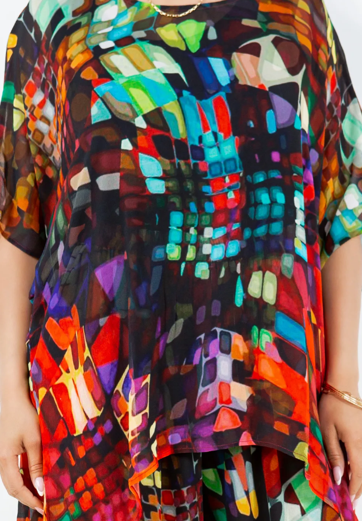 SunHeart Stained Glass Top & Palazzo Pants Set Boho Hippie Chic Resort Wear Sml-2X+