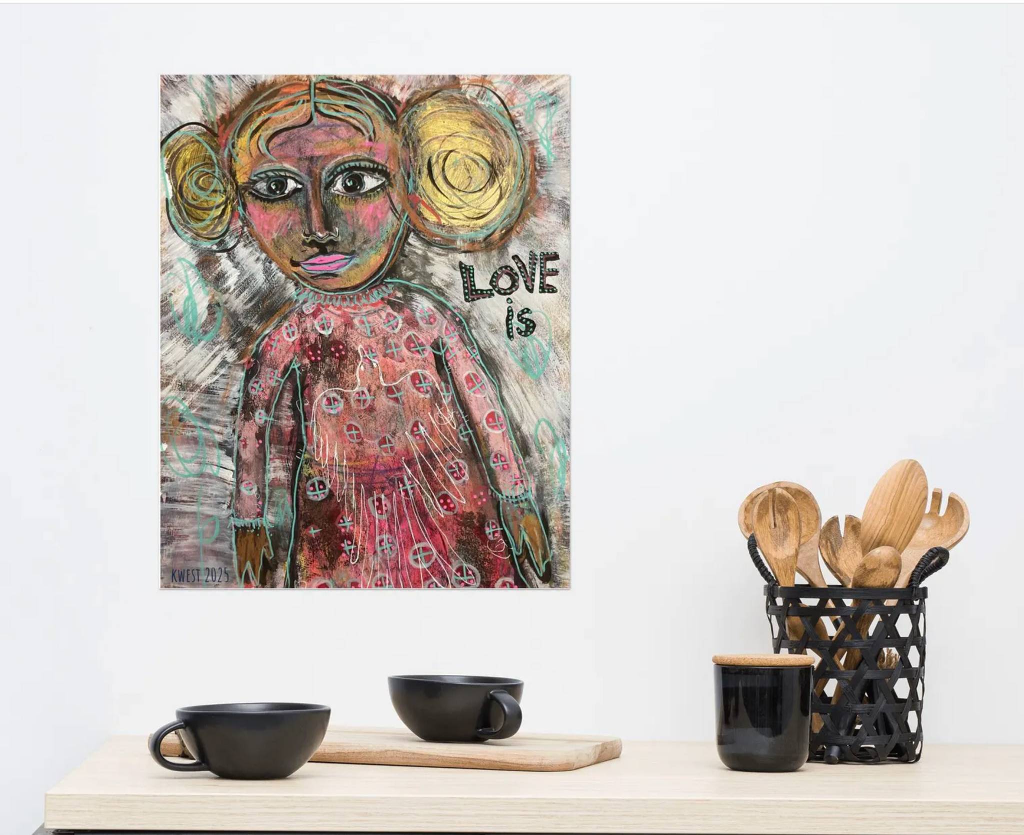 11"x14" Love Is Original Painting Folk Art Outsider ARt Spiritual empowerment