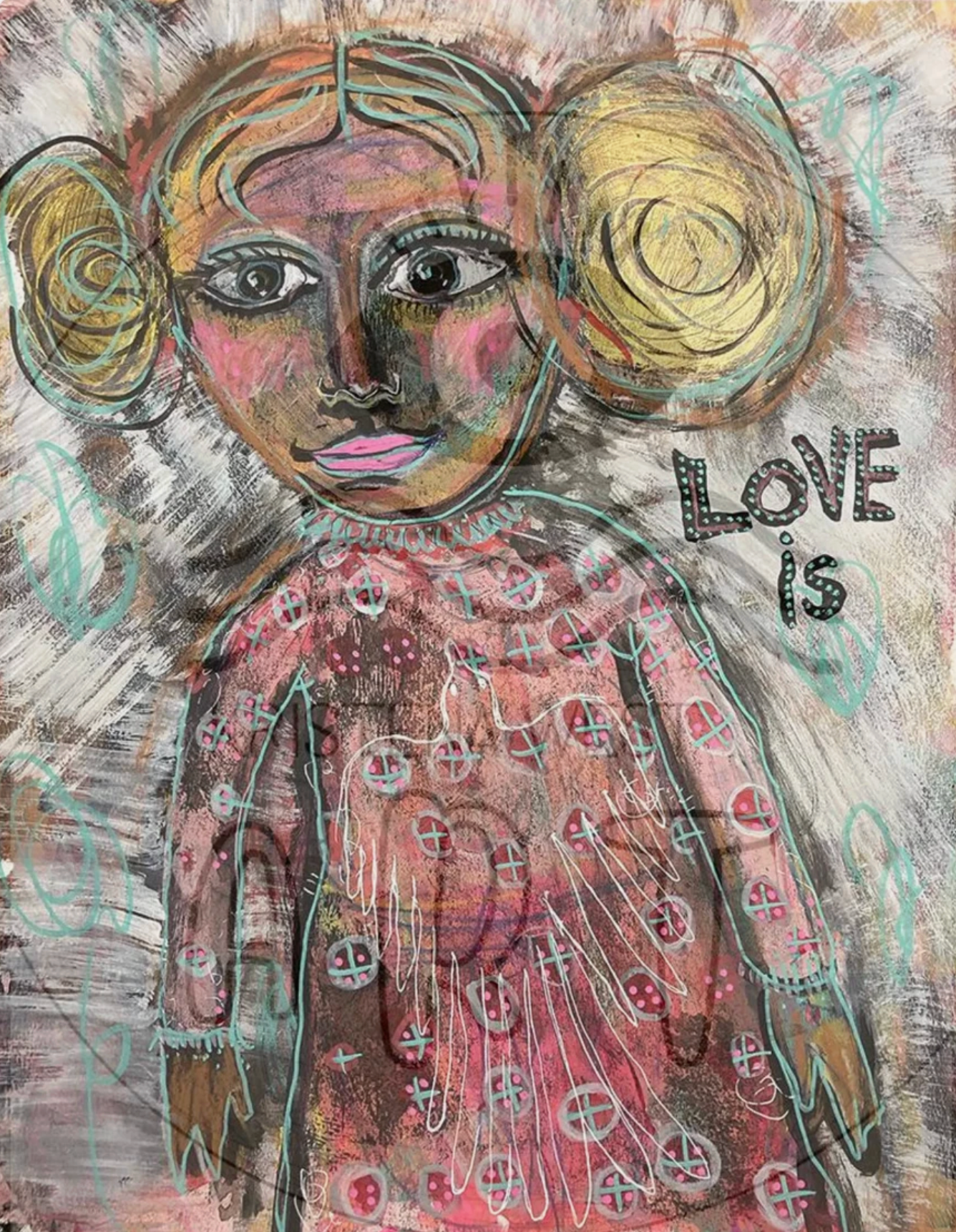 11"x14" Love Is Original Painting Folk Art Outsider ARt Spiritual empowerment