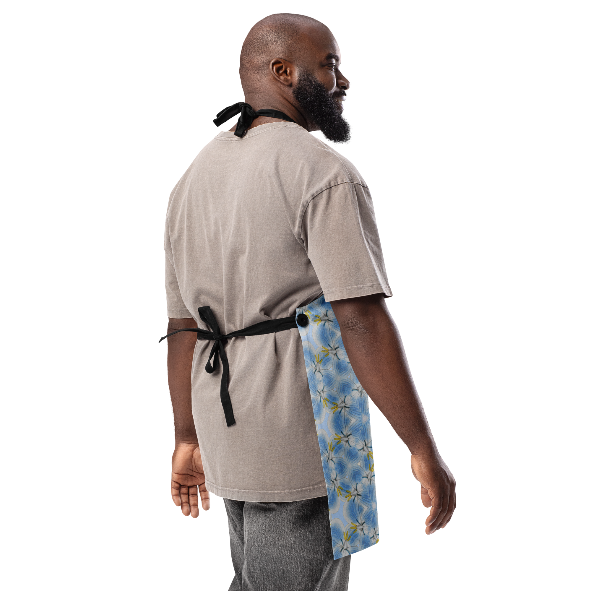 Starflower Blue Apron – Vintage Floral Mandala Apron, Boho Kitchen Gift for Her, Artist Cooking Apron, One Size Adjustable