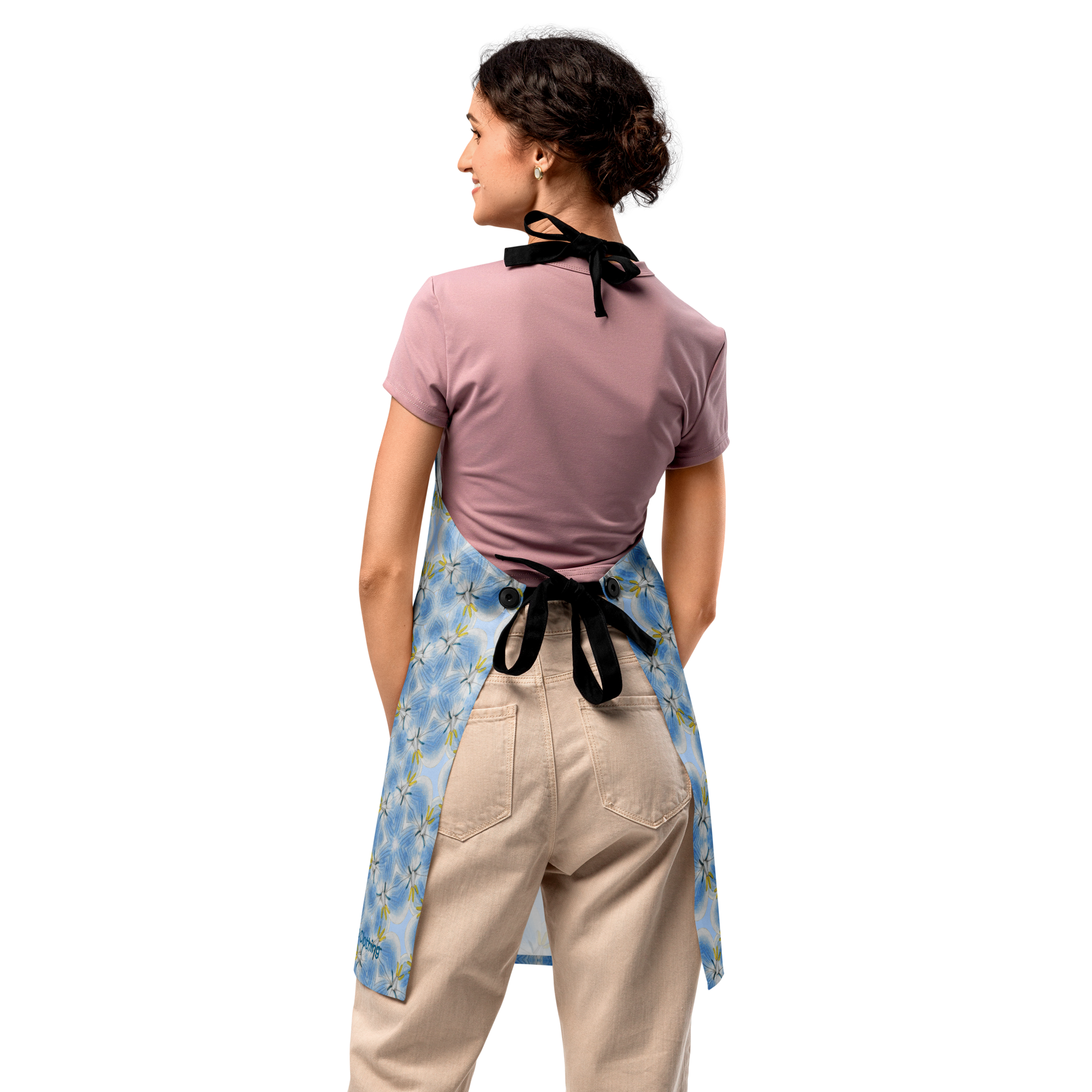 Starflower Blue Apron – Vintage Floral Mandala Apron, Boho Kitchen Gift for Her, Artist Cooking Apron, One Size Adjustable