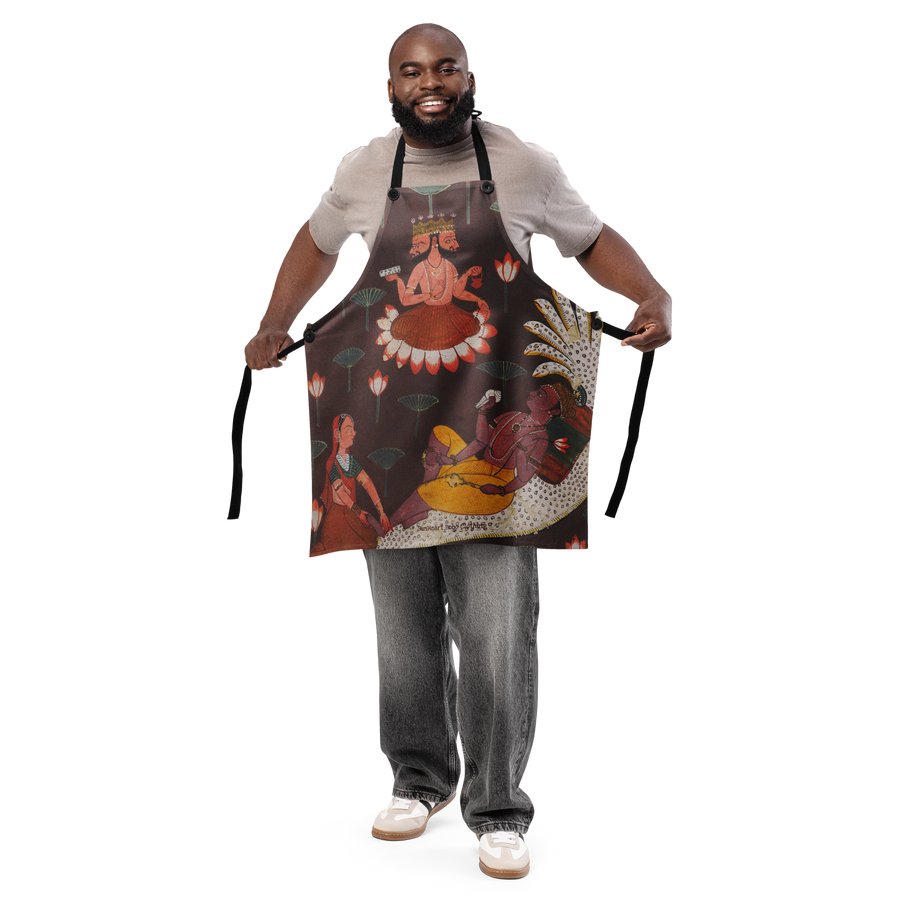 Invoke the Gods Brahma Apron – Vintage Hindu God Art | Mystical Kitchen Gift for Boho Cooks, Spiritual Chef Apron, India Inspired Design