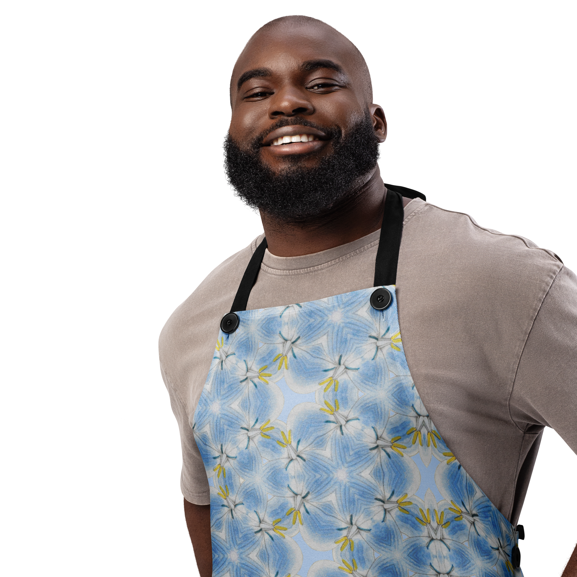 Starflower Blue Apron – Vintage Floral Mandala Apron, Boho Kitchen Gift for Her, Artist Cooking Apron, One Size Adjustable