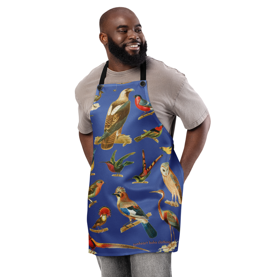 Birds of a Feather Apron – Blue Chef Apron for Foodies, Artists & Birdwatchers