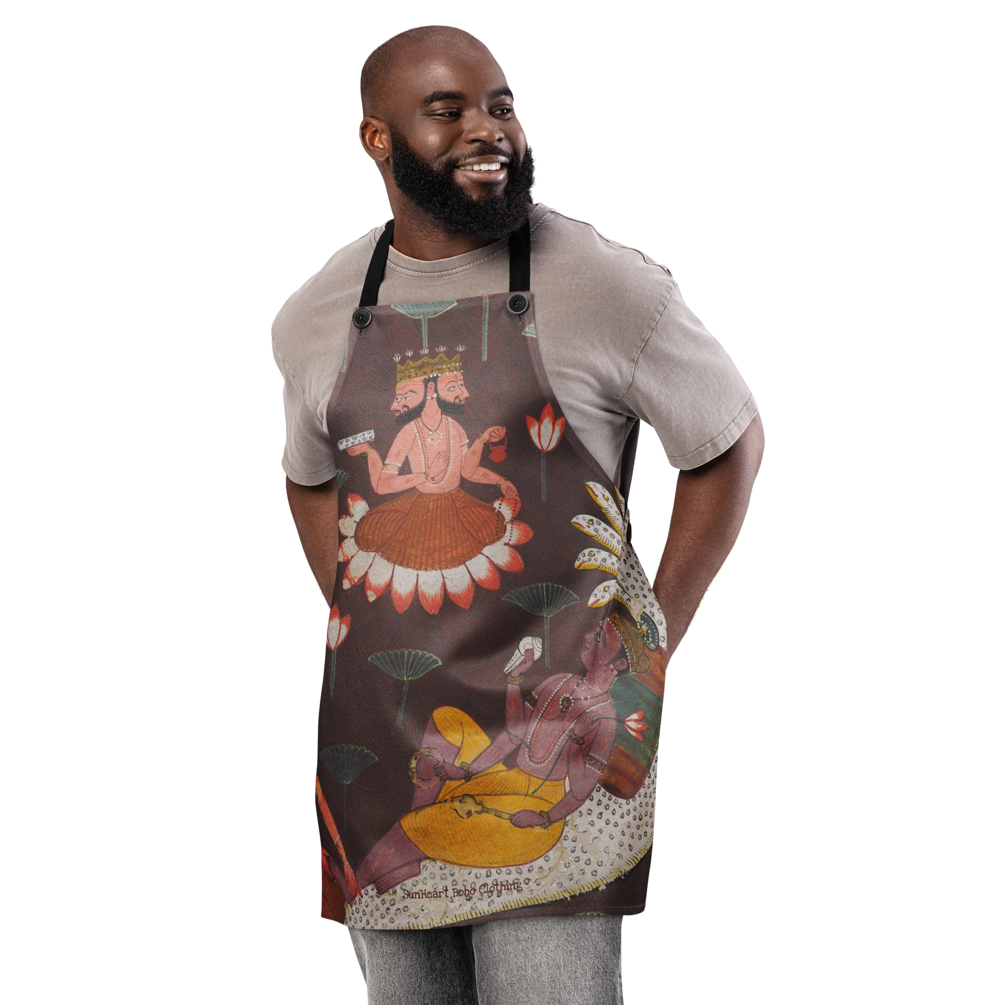 Invoke the Gods Brahma Apron – Vintage Hindu God Art | Mystical Kitchen Gift for Boho Cooks, Spiritual Chef Apron, India Inspired Design
