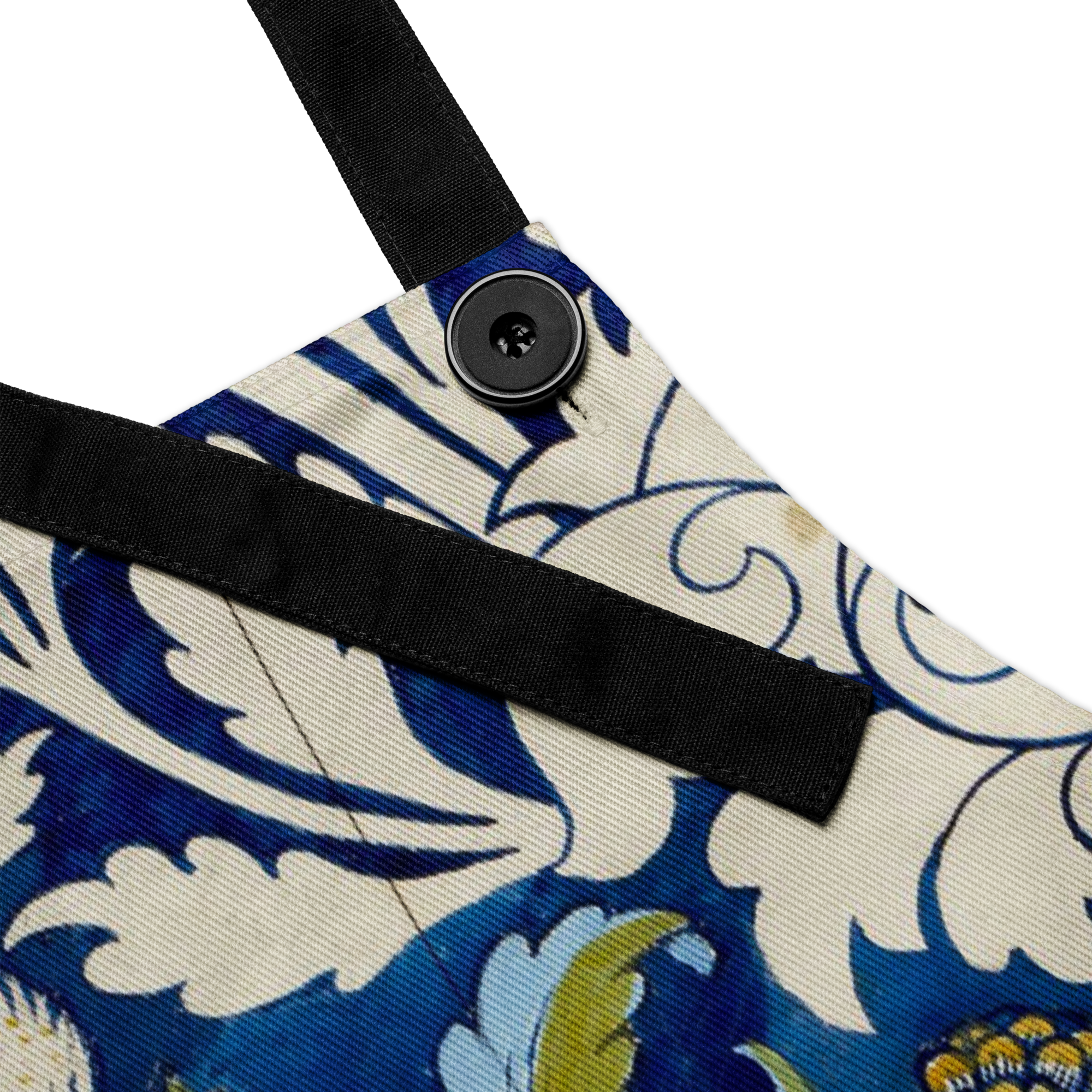 Indigo Botanical Tile Apron – Unisex Boho Chef Apron, Vintage Floral Kitchen Gift