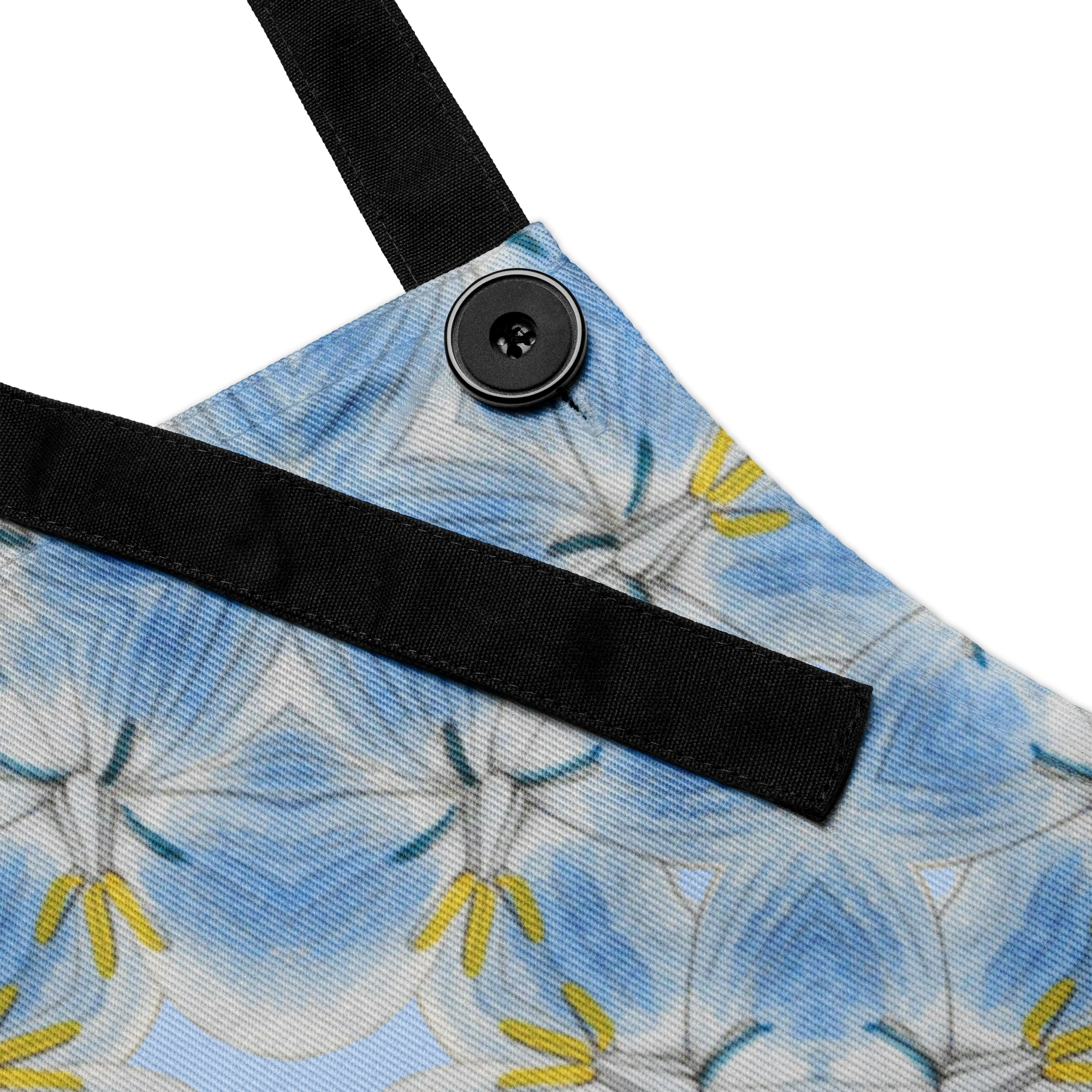 Starflower Blue Apron – Vintage Floral Mandala Apron, Boho Kitchen Gift for Her, Artist Cooking Apron, One Size Adjustable