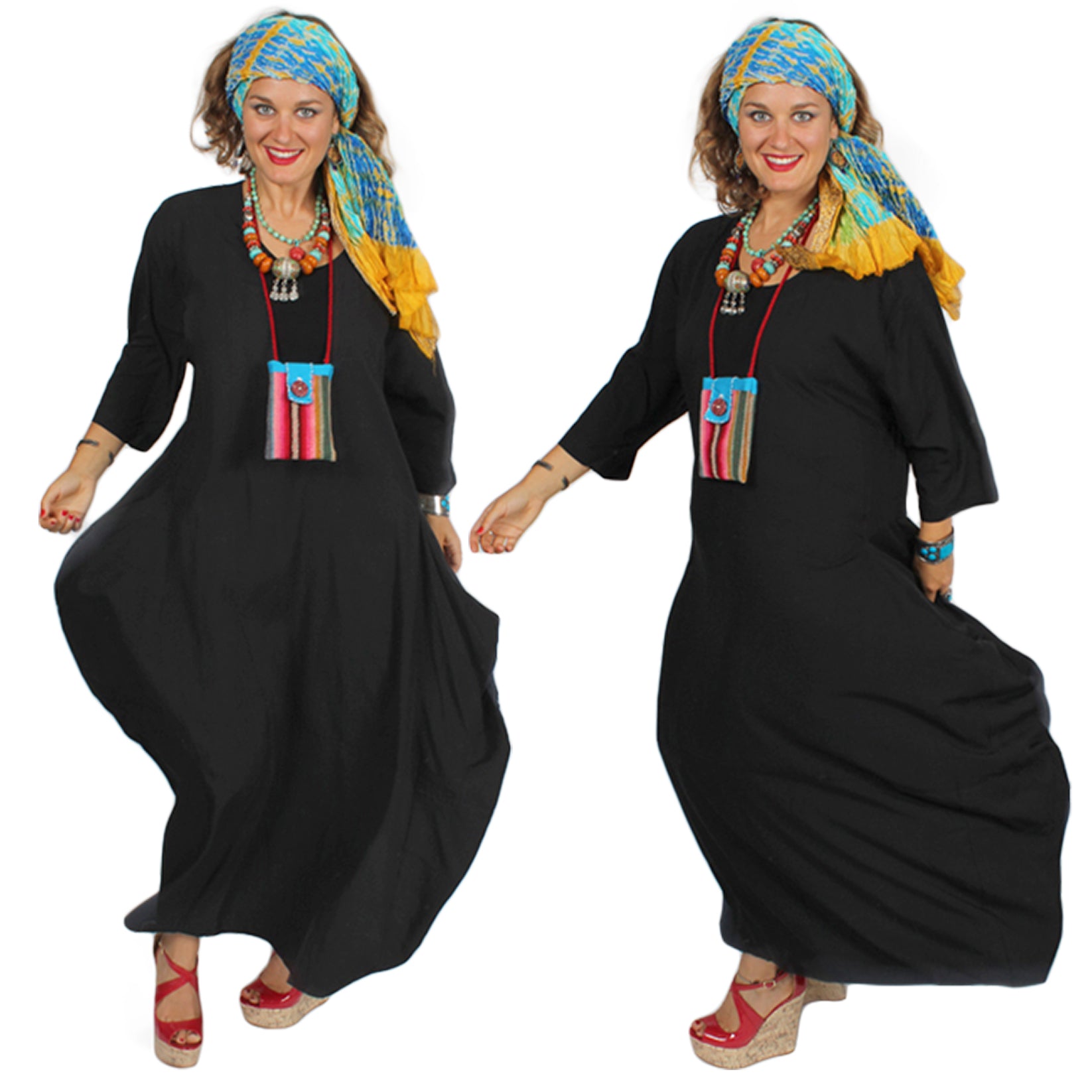 Sunheart Kabuki BLACK LINEN Lagenlook Dress Resort Wear Boho Sml-3x TWO LEFT!