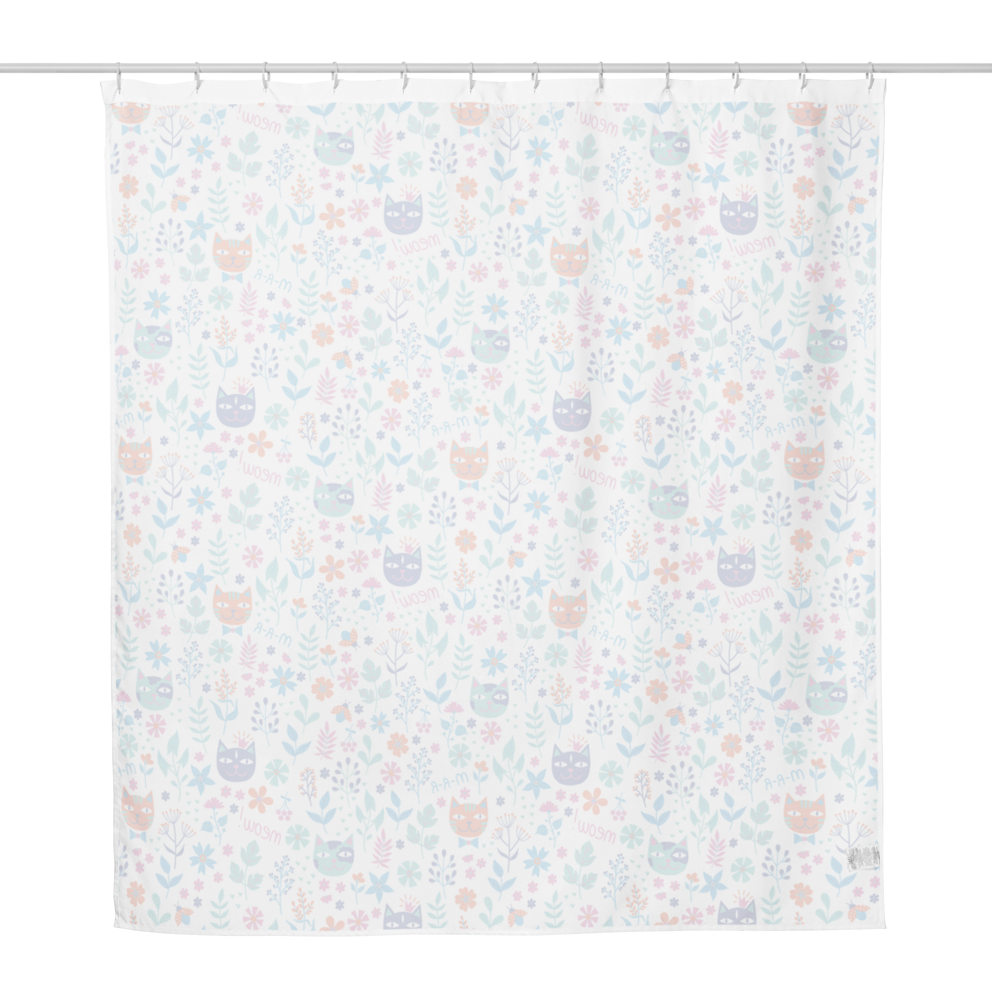 Meow & Bloom Cat Shower Curtain – Colorful Kitten Lover Bathroom & Spa Decor