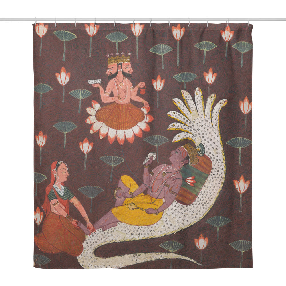 Hindu Deity Art Shower Curtain – Spiritual Boho Bathroom Decor Goddess Vibes