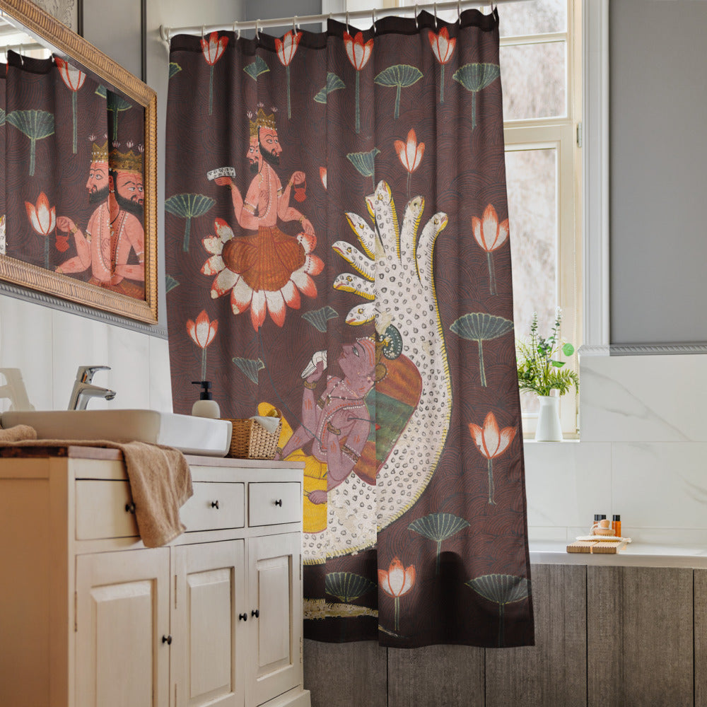 Hindu Deity Art Shower Curtain – Spiritual Boho Bathroom Decor Goddess Vibes