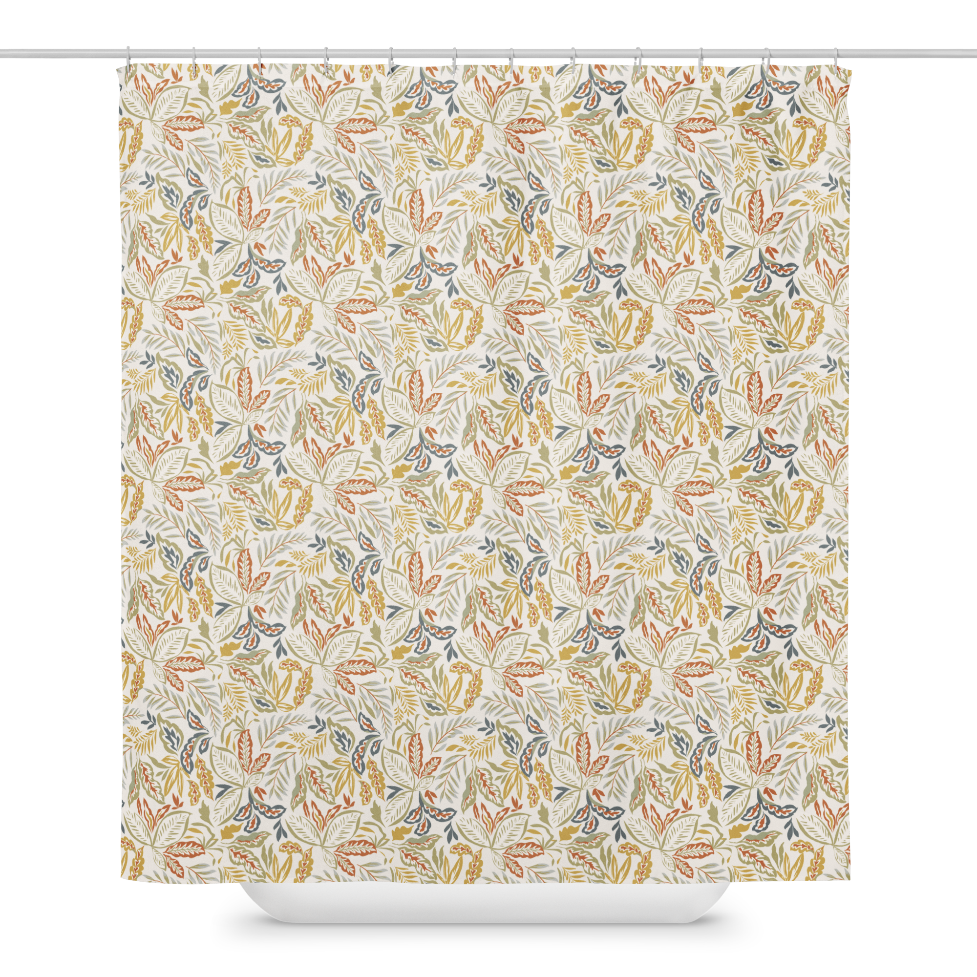 Temple of Light Botanical Shower Curtain – Golden Leaves & Natural Boho Elegance