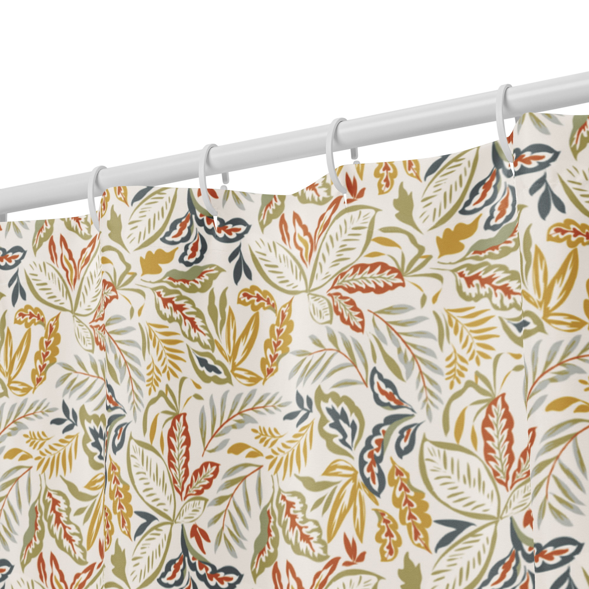 Temple of Light Botanical Shower Curtain – Golden Leaves & Natural Boho Elegance