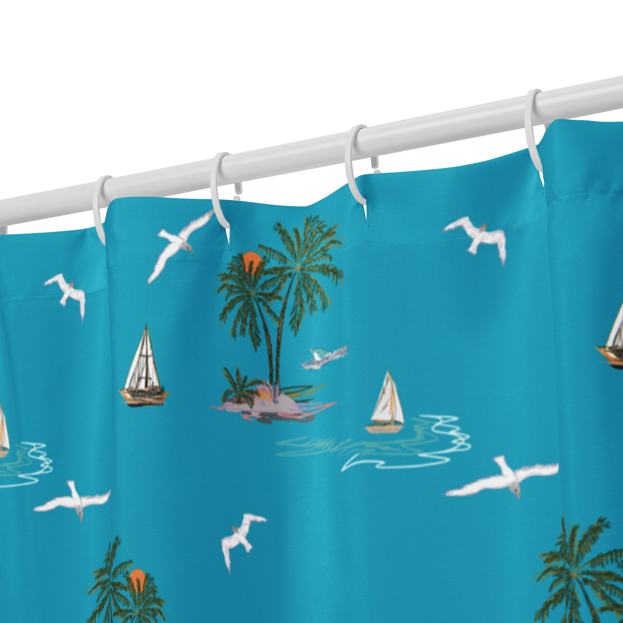 Seagulls & Sailors Coastal Shower Curtain – Nautical Boho Beach Bathroom Decor, Blue Ocean ThemeBathroom & Spa Decor