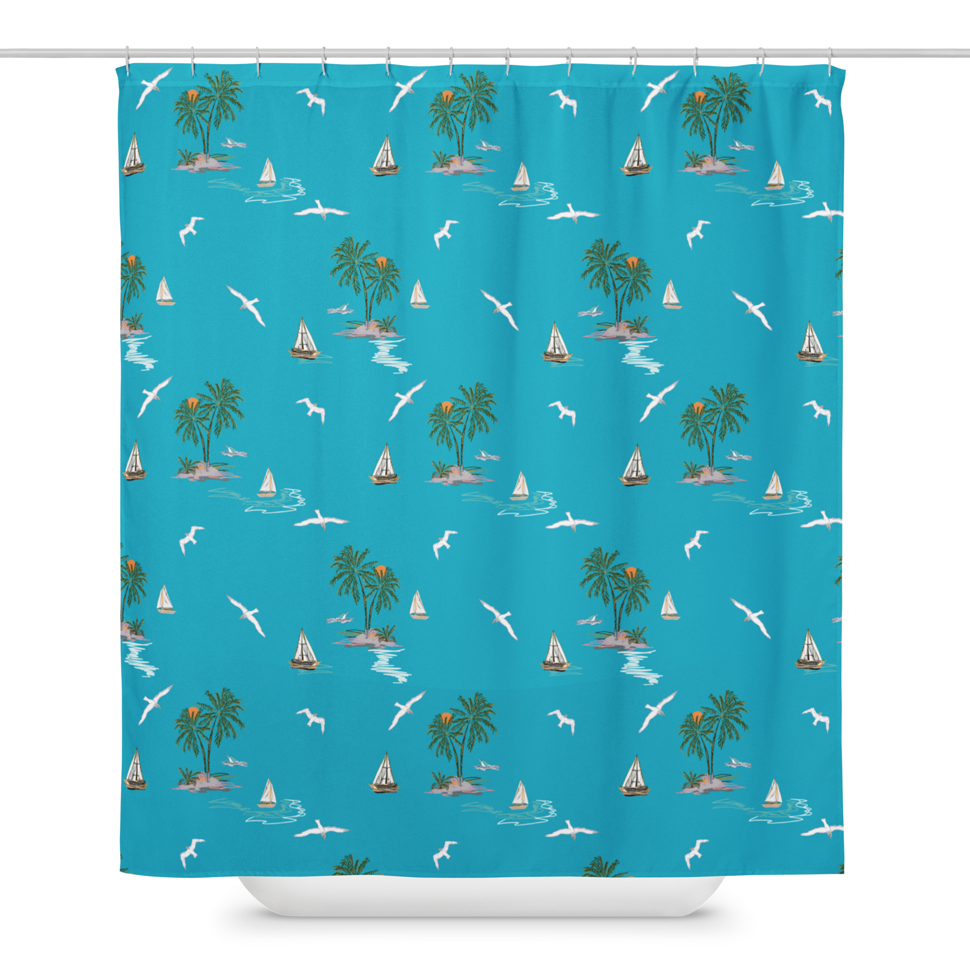 Seagulls & Sailors Coastal Shower Curtain – Nautical Boho Beach Bathroom Decor, Blue Ocean ThemeBathroom & Spa Decor