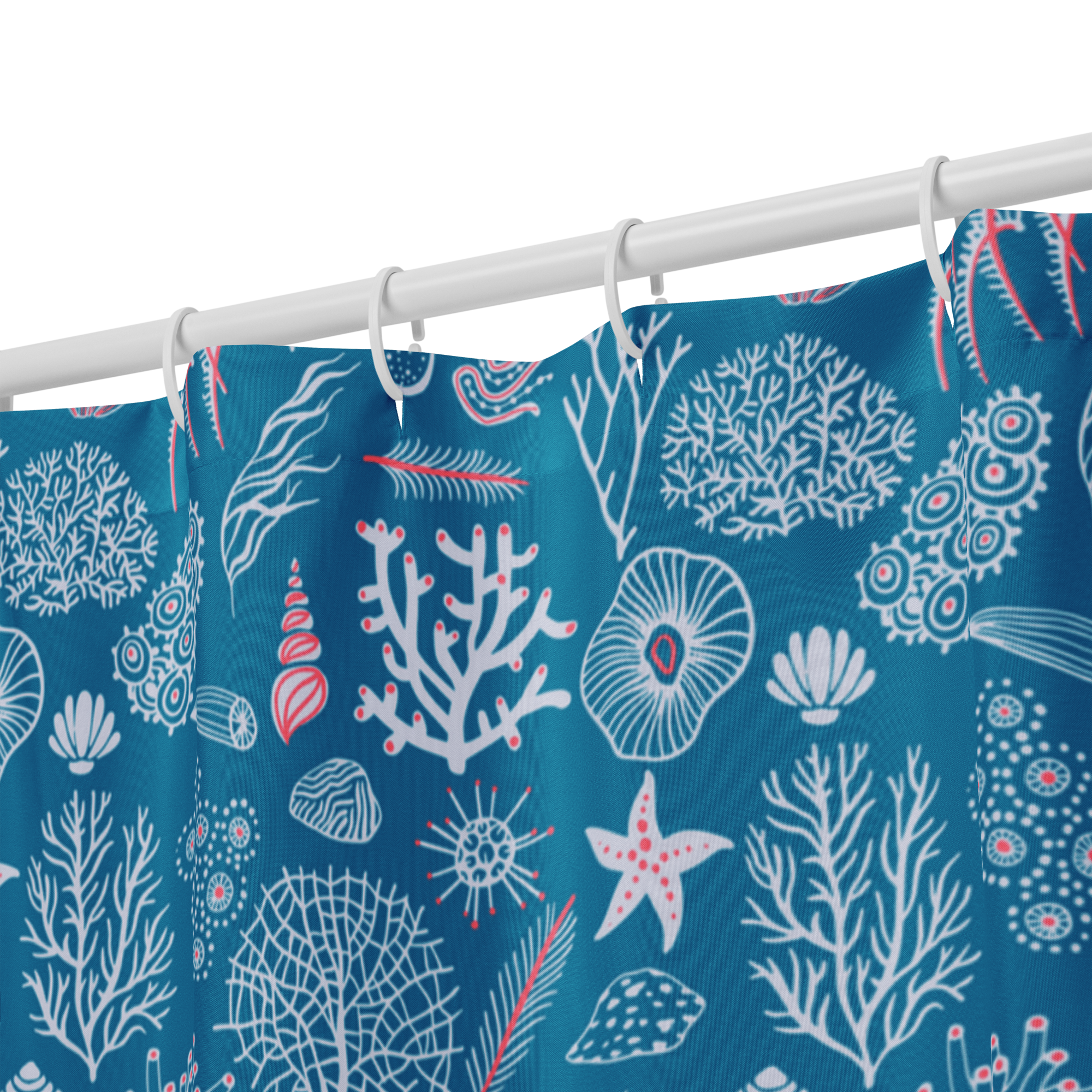 Blue Coral Reef Dreams Shower Curtain – Coastal Boho Ocean Bathroom & Spa Decor