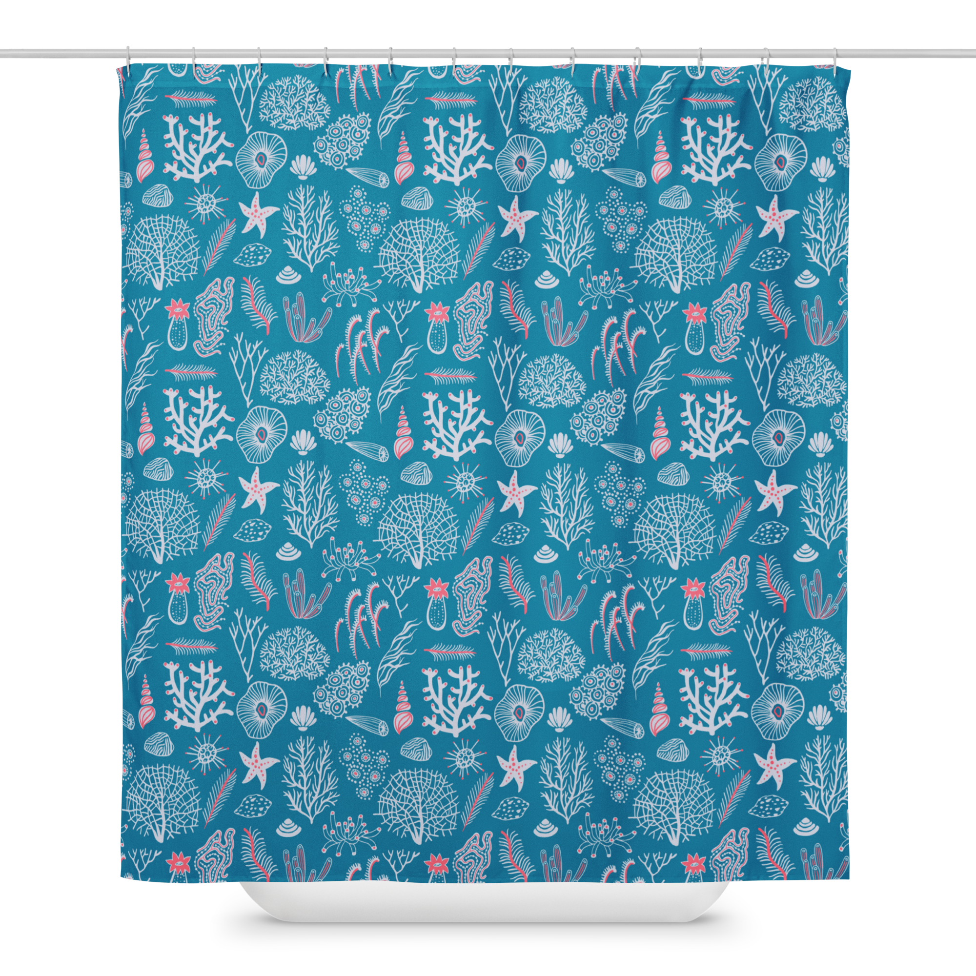 Blue Coral Reef Dreams Shower Curtain – Coastal Boho Ocean Bathroom & Spa Decor
