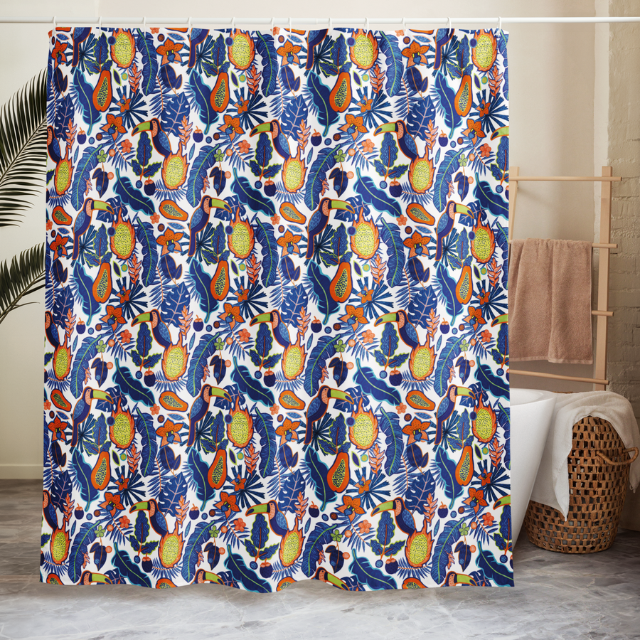 Tropical Toucan Paradise Shower Curtain – Vibrant Jungle Bathroom & Spa Decor